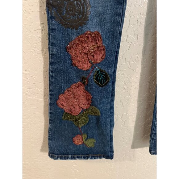 Bisou Bisou Vintage Y2K Floral Embroidered Retro Flare Jeans - Picture 3 of 10